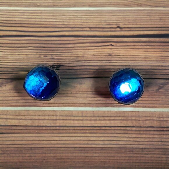 Swarovski Jewelry - Vintage Swarovski Full Lead Crystal Stud Earrings Blue Round Zales Spree